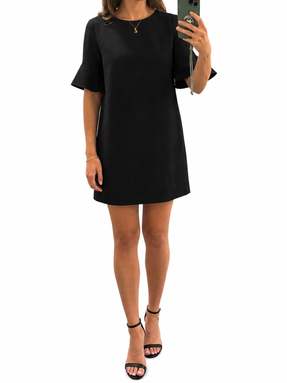 LOFT Black Mini Shift Dress with Flutter Sleeves